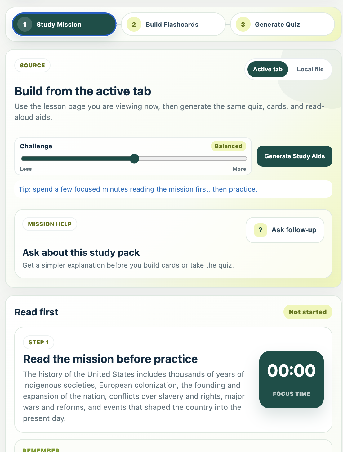KiddieGPT Study Mission built from an active browser tab